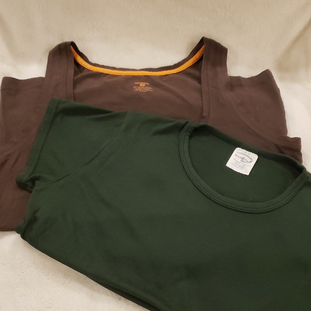 Two Shirts, Brown Patagonia Tank and Green Duofold, Size Medium